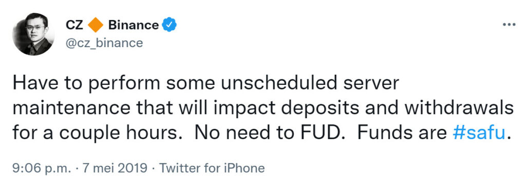 Binance hack Tweet